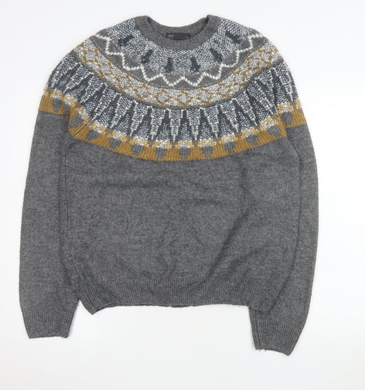 Marks and Spencer Men's Grey Fair Isle Knit Jumper L