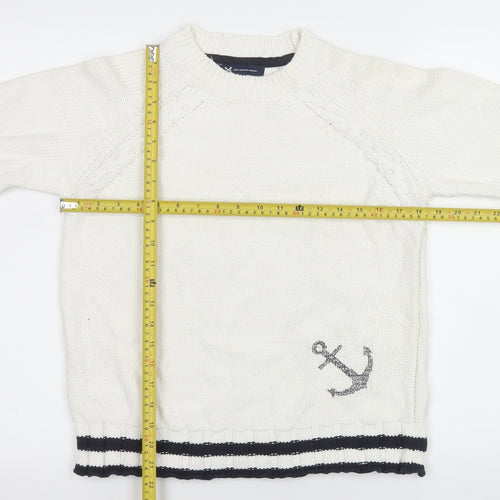 Crew Clothing Company Women White Anchor Knit Jumper Size 10 Cotton Blend
