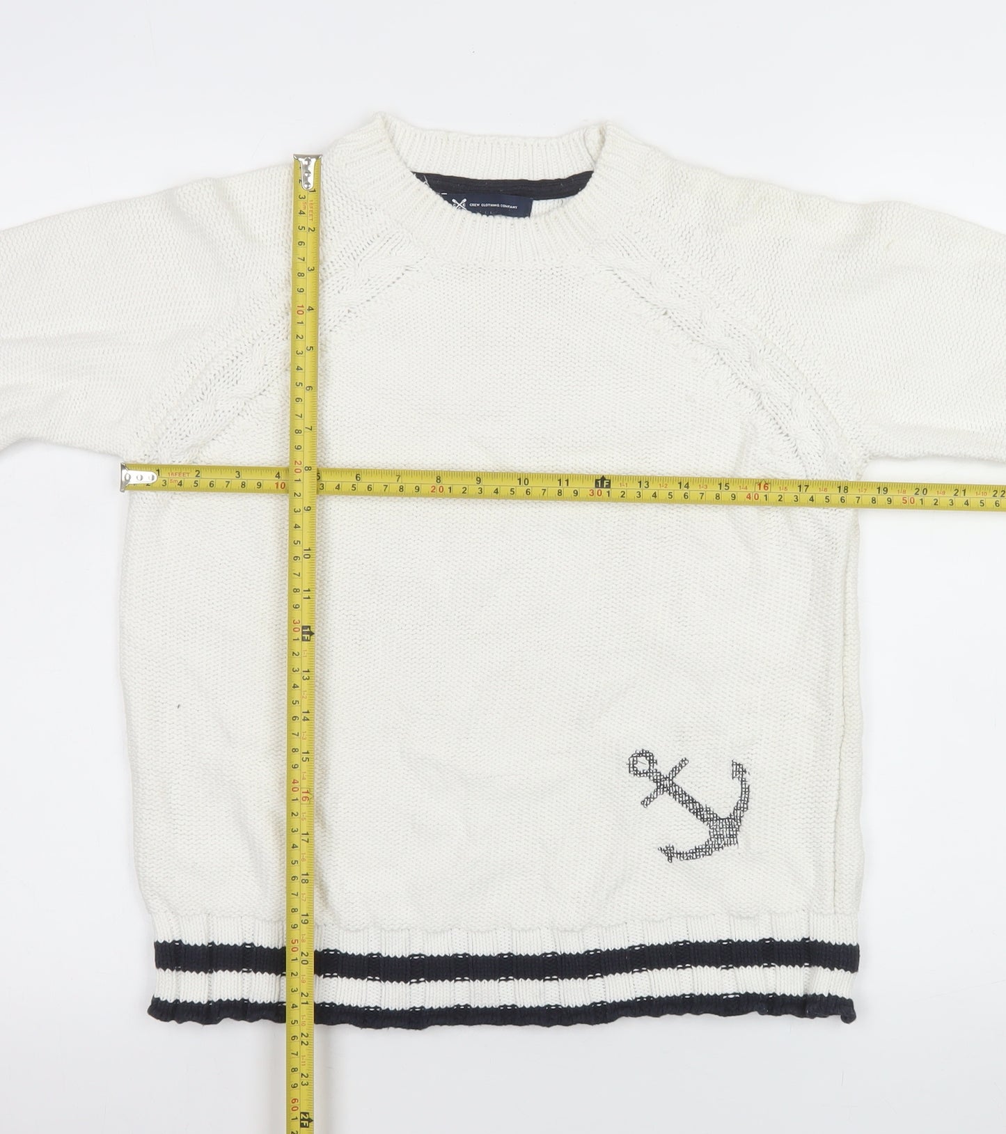 Crew Clothing Company Women White Anchor Knit Jumper Size 10 Cotton Blend