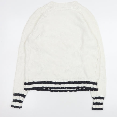 Crew Clothing Company Women White Anchor Knit Jumper Size 10 Cotton Blend