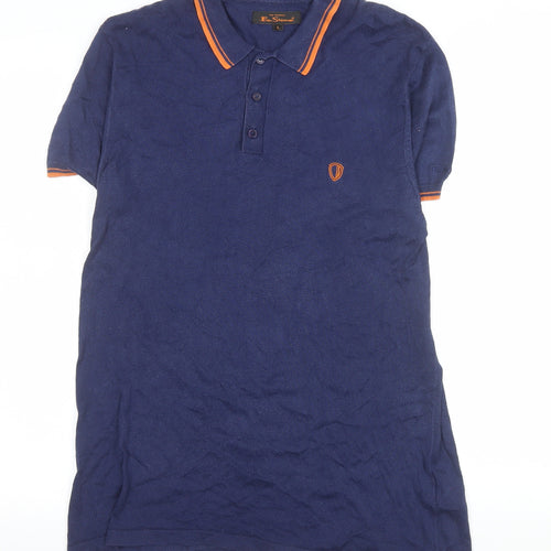 Ben Sherman Men's Blue Cotton Polo Shirt Size L Short Sleeve