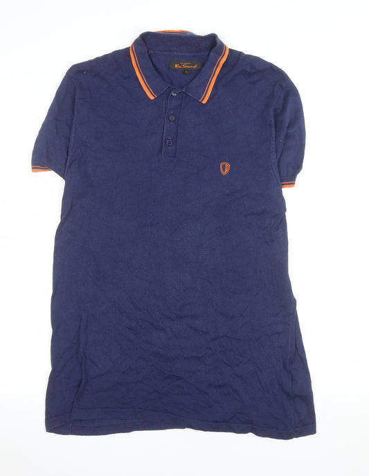 Ben Sherman Men's Blue Cotton Polo Shirt Size L Short Sleeve