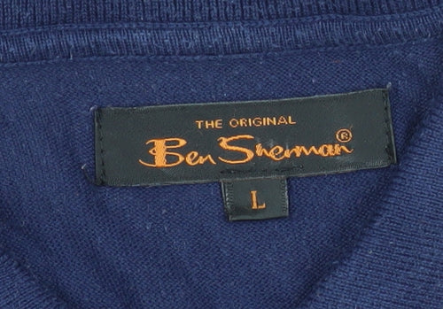 Ben Sherman Men's Blue Cotton Polo Shirt Size L Short Sleeve