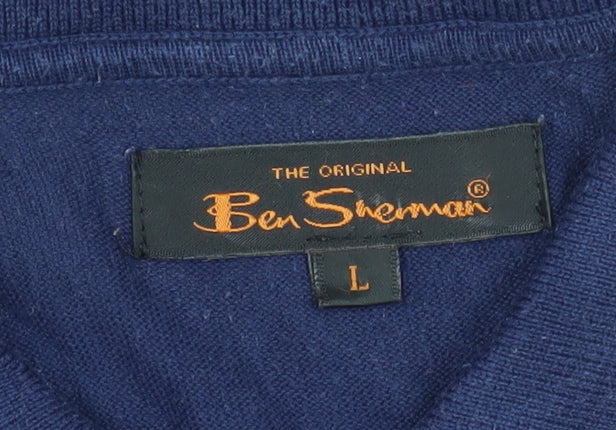 Ben Sherman Men's Blue Cotton Polo Shirt Size L Short Sleeve