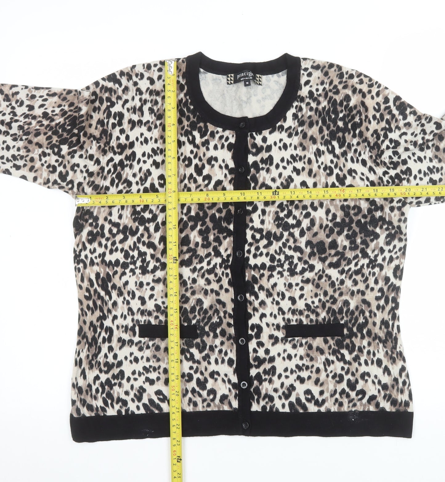 Principles by Ben de Lisi Women's Beige Leopard Cardigan Size 16