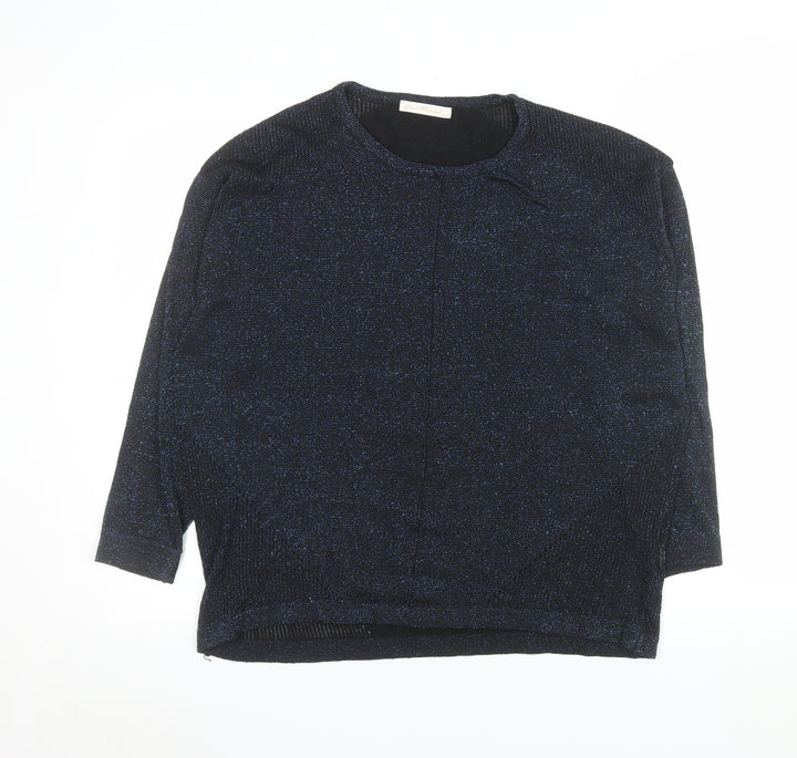 Last Woman Women's Black Glitter Knit 3/4 Sleeve Pullover Jumper S