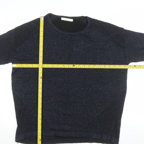 Last Woman Women's Black Glitter Knit 3/4 Sleeve Pullover Jumper S