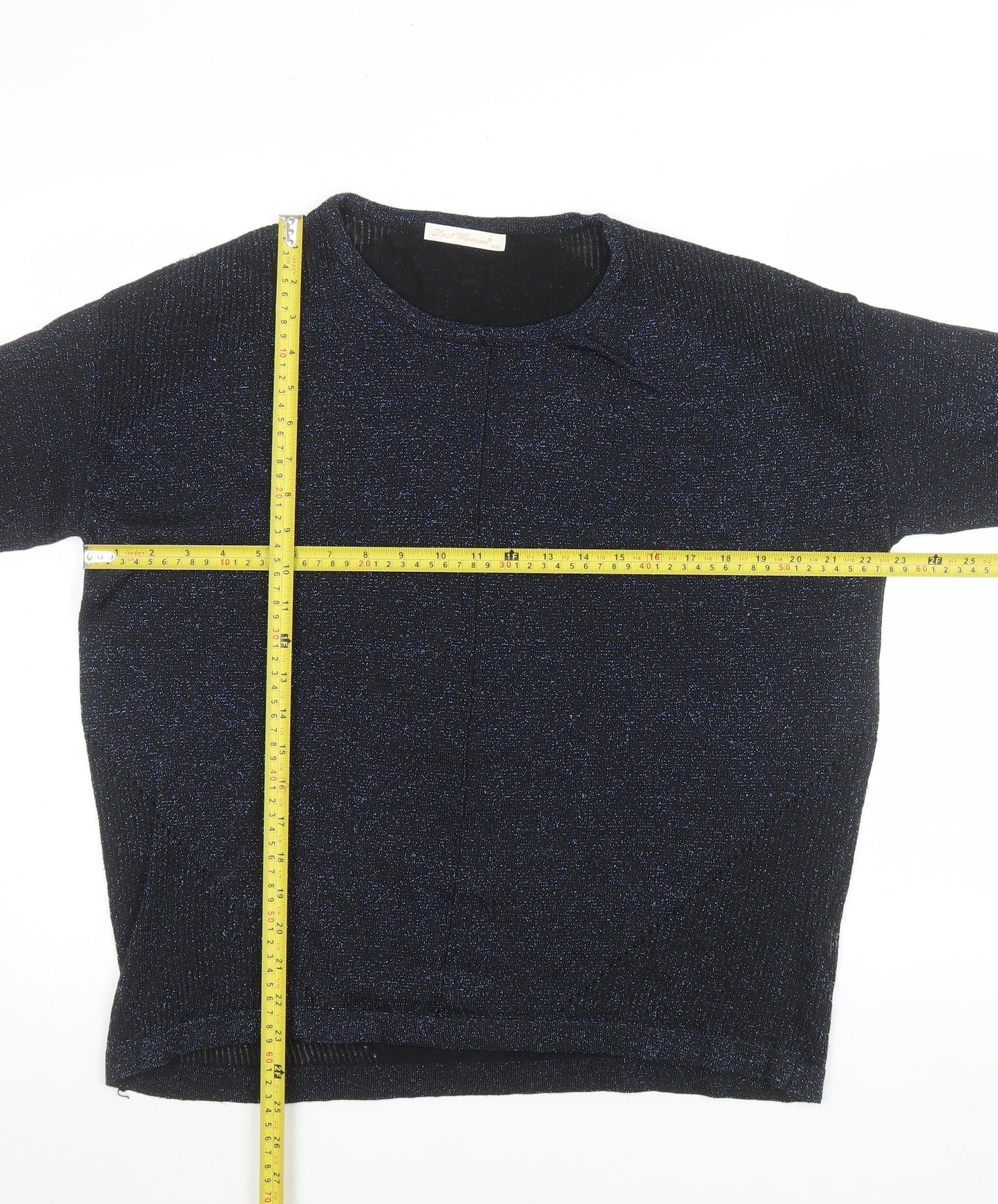 Last Woman Women's Black Glitter Knit 3/4 Sleeve Pullover Jumper S