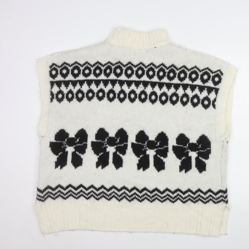 NEXT Womens Ivory Black Bow Knit Sleeveless Mock Neck Vest XL