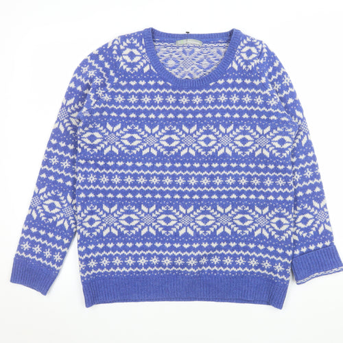 Marks and Spencer Women Blue Fair Isle Lambswool Jumper UK 12