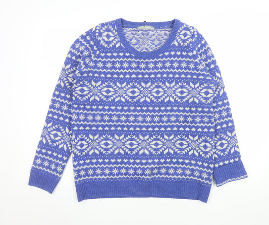 Marks and Spencer Women Blue Fair Isle Lambswool Jumper UK 12