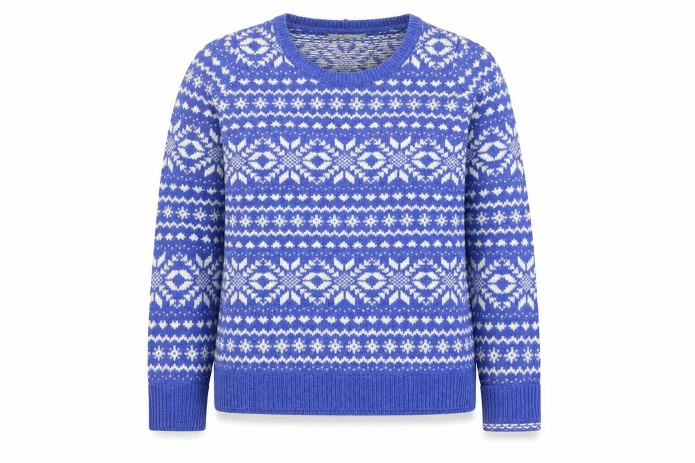 Marks and Spencer Women Blue Fair Isle Lambswool Jumper UK 12