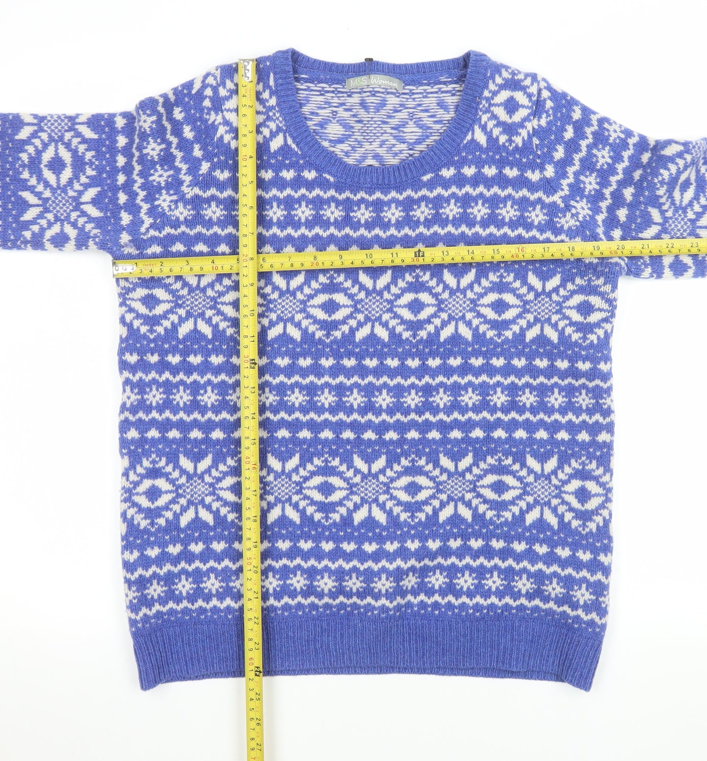 Marks and Spencer Women Blue Fair Isle Lambswool Jumper UK 12