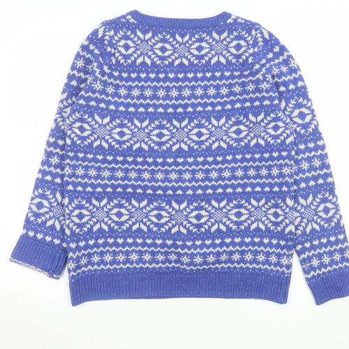 Marks and Spencer Women Blue Fair Isle Lambswool Jumper UK 12