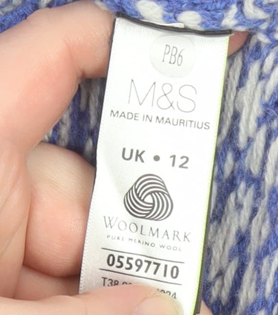 Marks and Spencer Women Blue Fair Isle Lambswool Jumper UK 12