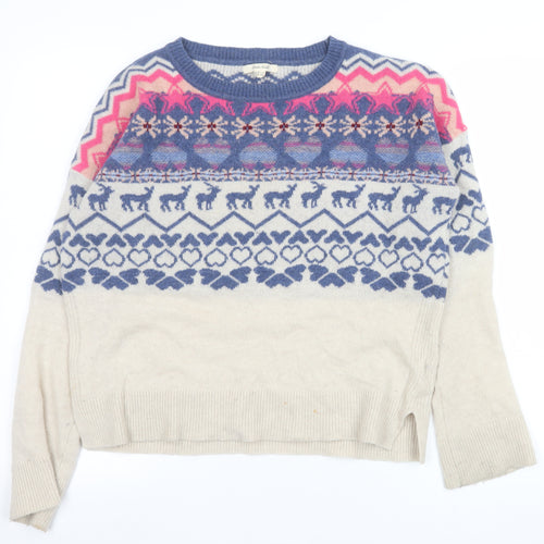 White Stuff Women's Beige Fair Isle Wool Jumper UK 8 Long Sleeve
