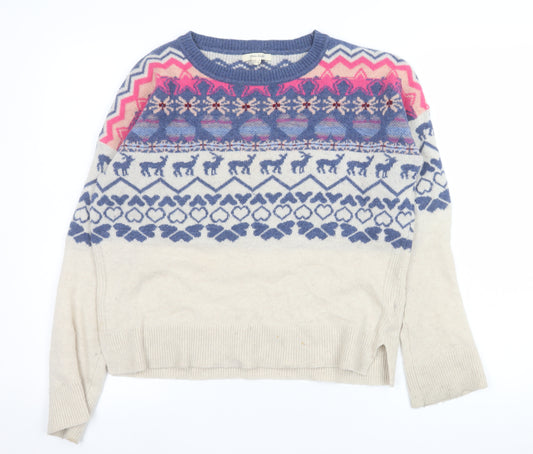 White Stuff Women's Beige Fair Isle Wool Jumper UK 8 Long Sleeve