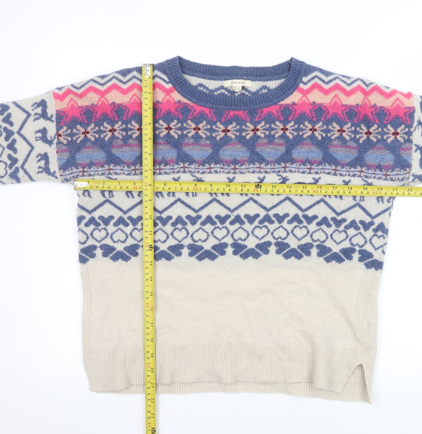 White Stuff Women's Beige Fair Isle Wool Jumper UK 8 Long Sleeve