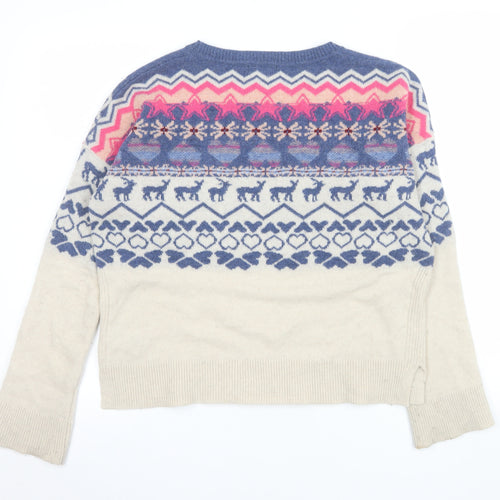 White Stuff Women's Beige Fair Isle Wool Jumper UK 8 Long Sleeve