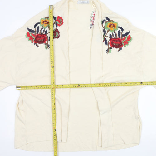Zara Women Ivory Floral Embroidered Knit Cardigan Size 12