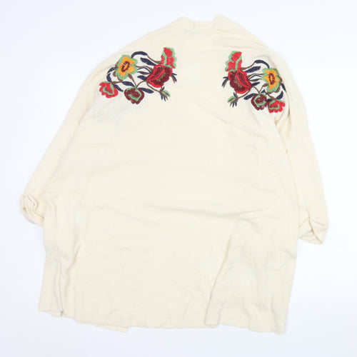 Zara Women Ivory Floral Embroidered Knit Cardigan Size 12