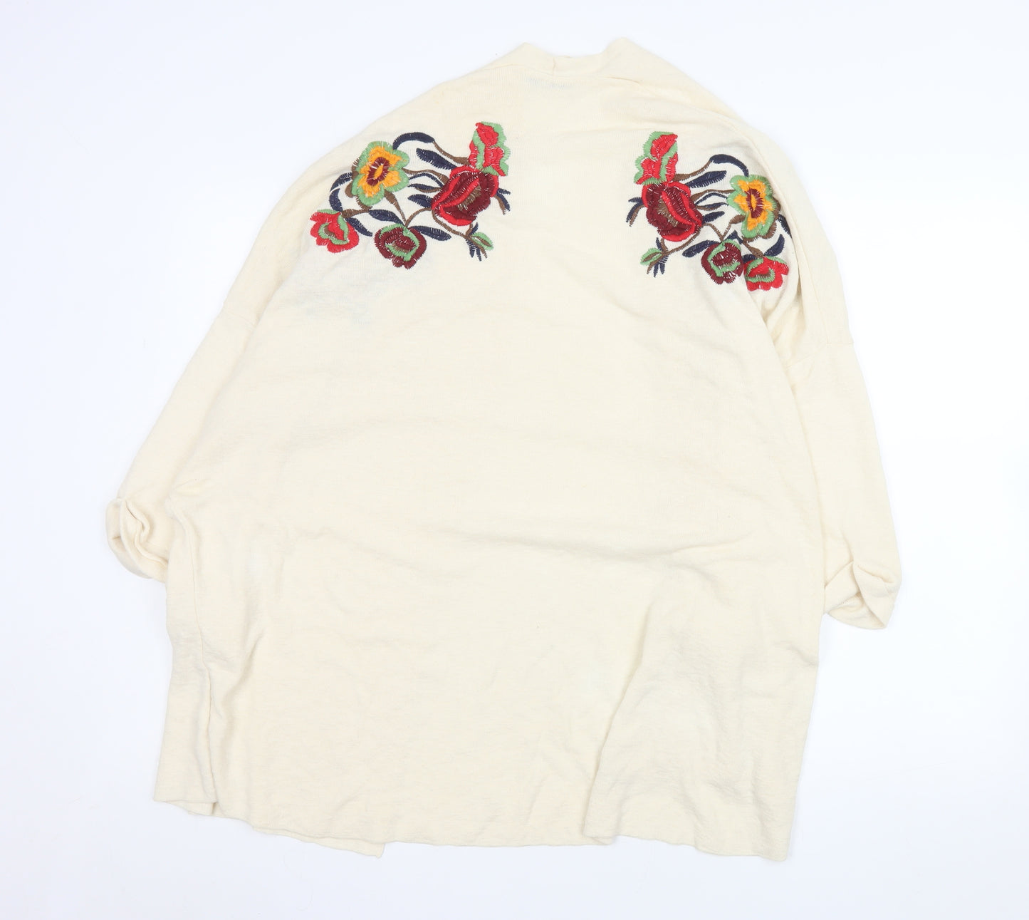 Zara Women Ivory Floral Embroidered Knit Cardigan Size 12
