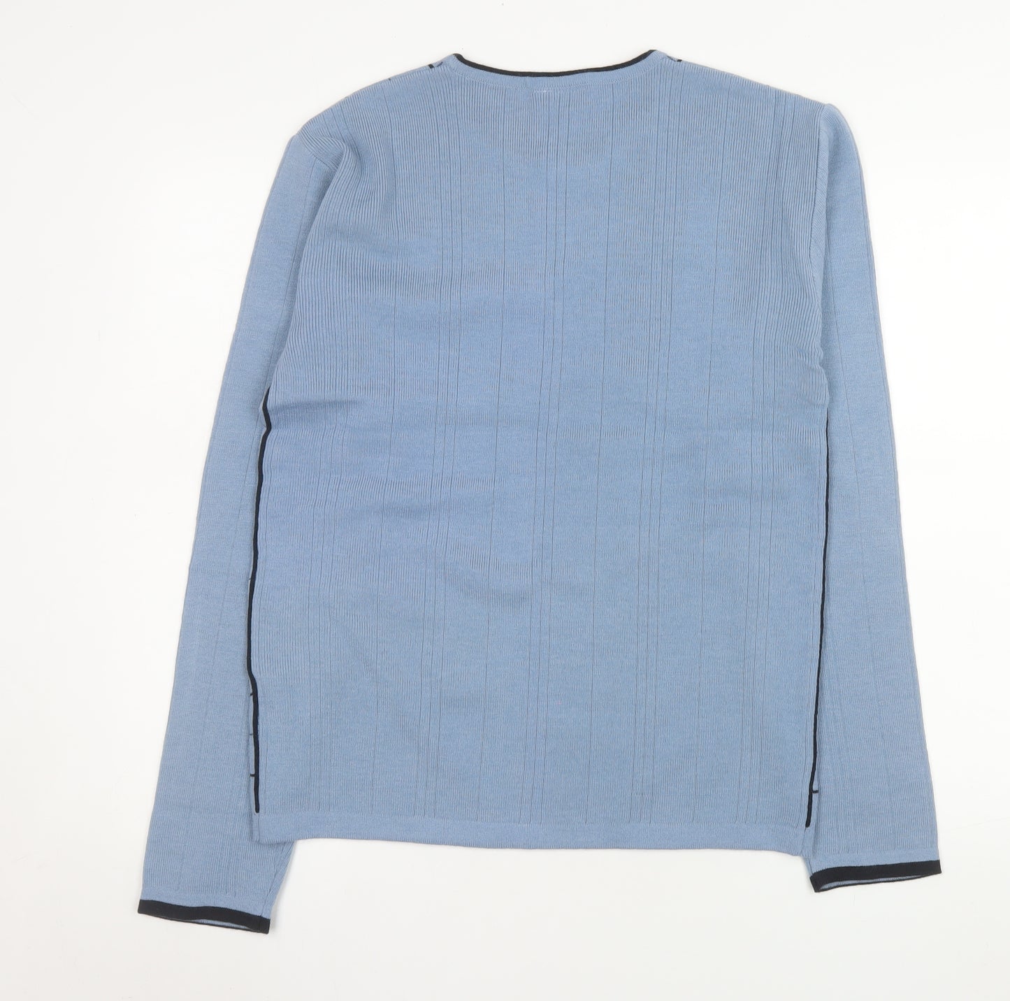 m2m Men's Blue Check Knit Crew Neck Acrylic Jumper Size S