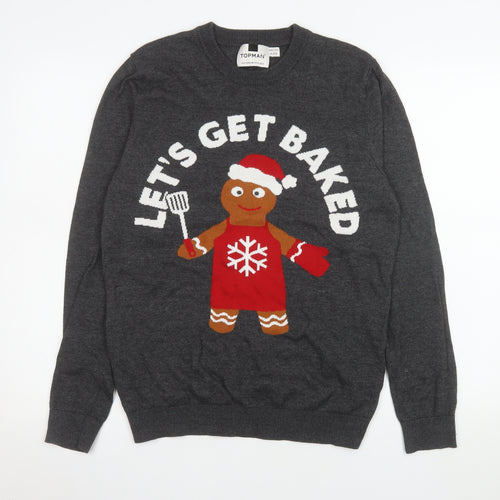 Topman Men's Grey Christmas Gingerbread Jumper Size M