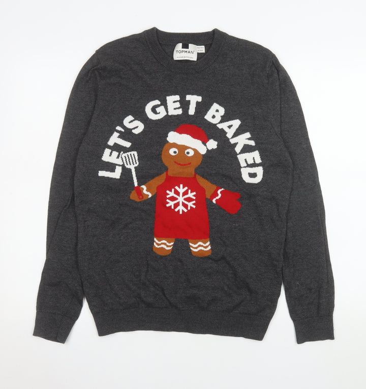 Topman Men's Grey Christmas Gingerbread Jumper Size M