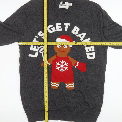 Topman Men's Grey Christmas Gingerbread Jumper Size M