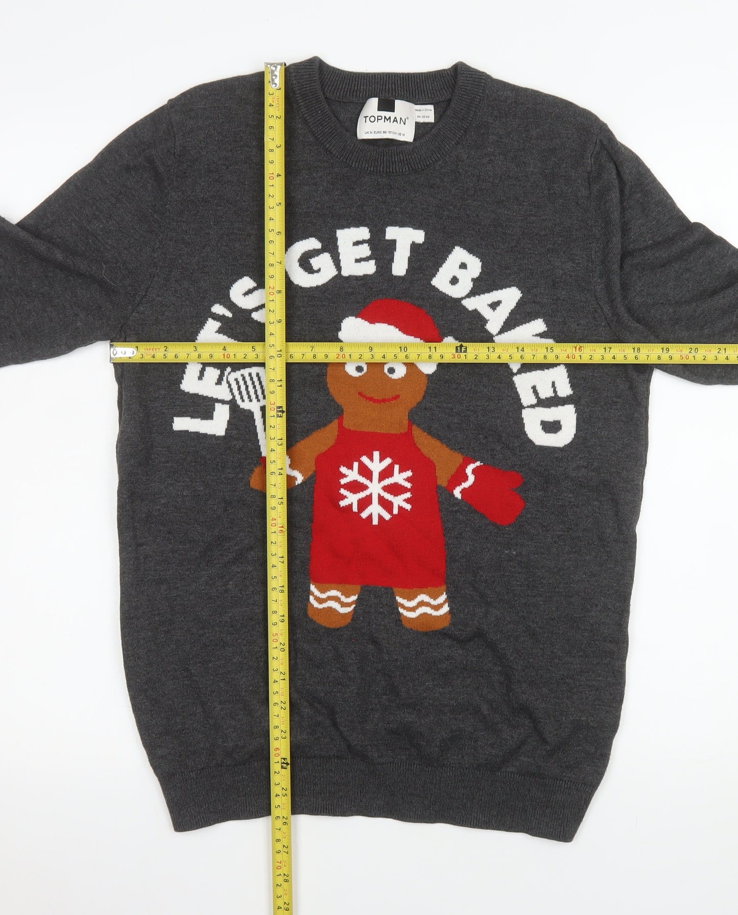 Topman Men's Grey Christmas Gingerbread Jumper Size M