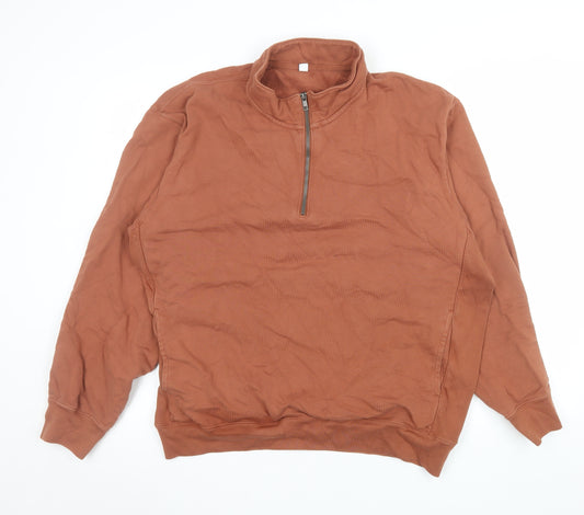 Uniqlo Men's Brown 1/4 Zip Sweatshirt XXL Regular Fit