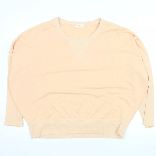 Hush Women Beige Cotton Blend Relaxed Fit Pullover Sweatshirt M