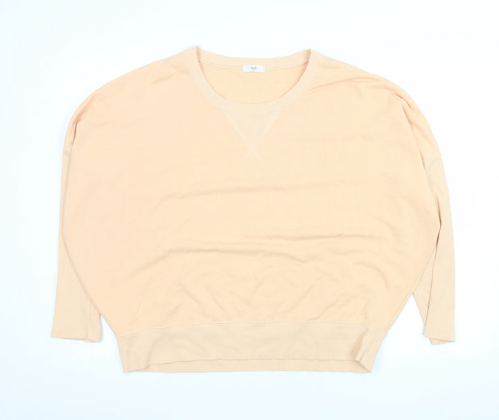 Hush Women Beige Cotton Blend Relaxed Fit Pullover Sweatshirt M