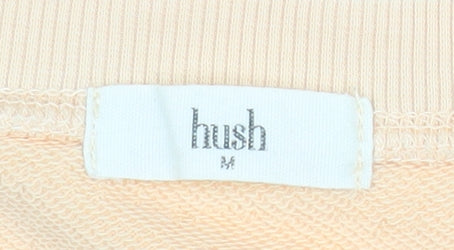Hush Women Beige Cotton Blend Relaxed Fit Pullover Sweatshirt M
