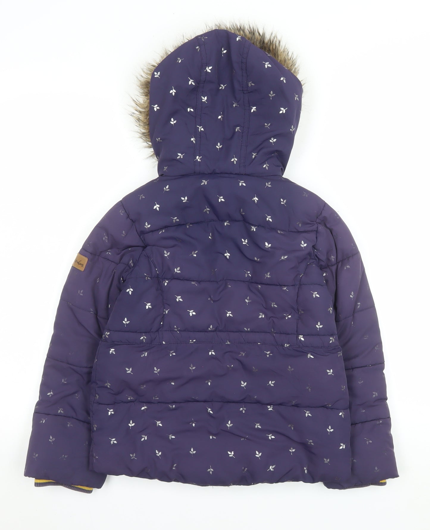 Joules Girls Purple Floral Puffer Jacket 7-8 Years Hooded Winter Coat
