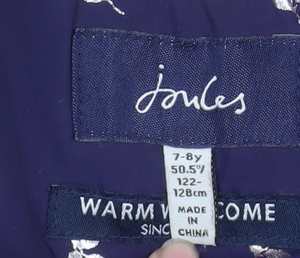 Joules Girls Purple Floral Puffer Jacket 7-8 Years Hooded Winter Coat