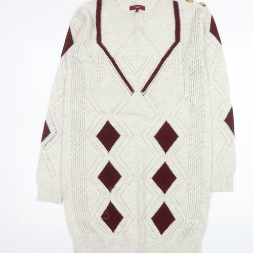 Next Women Beige Argyle Long Sleeve Knit Jumper Dress Size 10