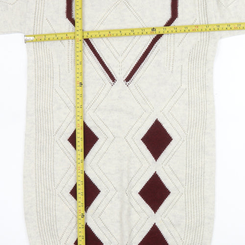 Next Women Beige Argyle Long Sleeve Knit Jumper Dress Size 10