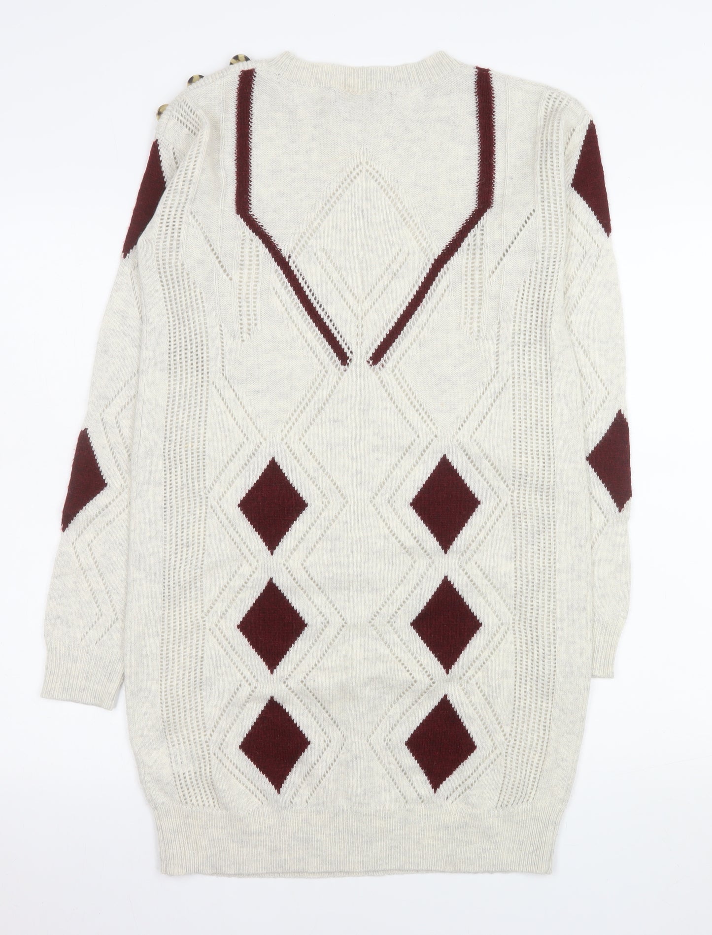 Next Women Beige Argyle Long Sleeve Knit Jumper Dress Size 10