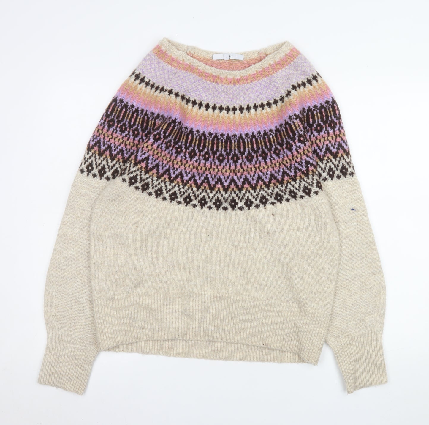 Next Womens Beige Fair Isle Wool Blend Jumper Size S
