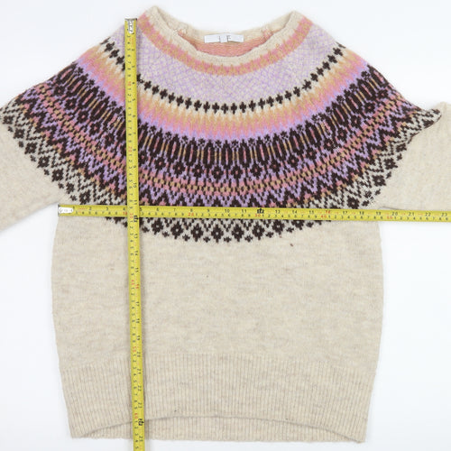 Next Womens Beige Fair Isle Wool Blend Jumper Size S