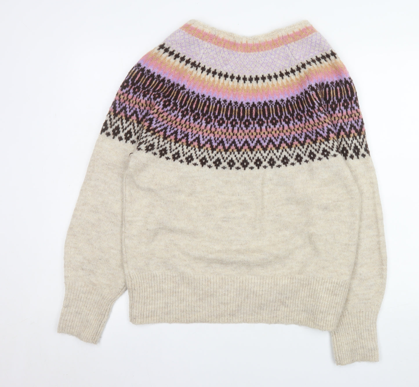 Next Womens Beige Fair Isle Wool Blend Jumper Size S