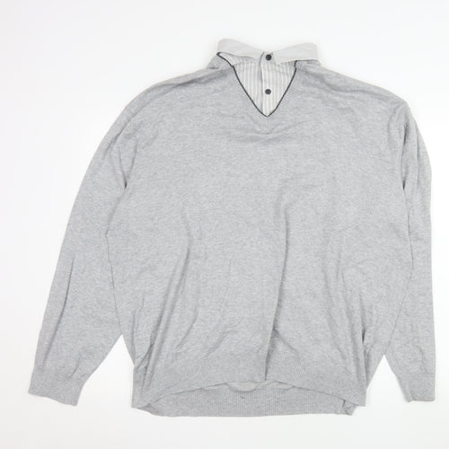 Next Men’s Grey 3XL V-Neck Cotton Knit Pullover Sweatshirt