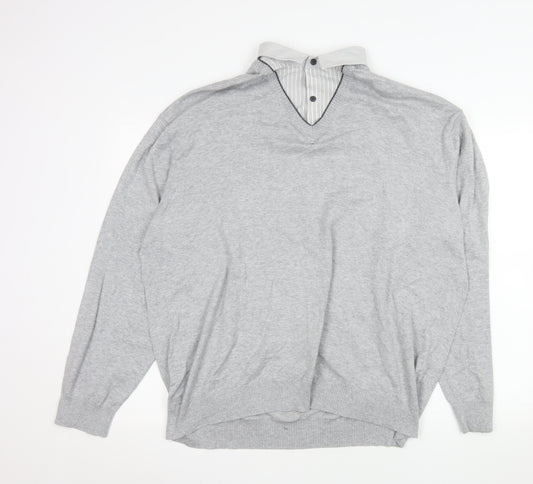 Next Men’s Grey 3XL V-Neck Cotton Knit Pullover Sweatshirt