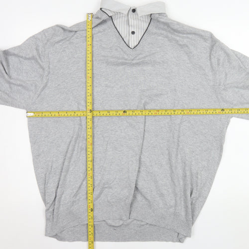 Next Men’s Grey 3XL V-Neck Cotton Knit Pullover Sweatshirt