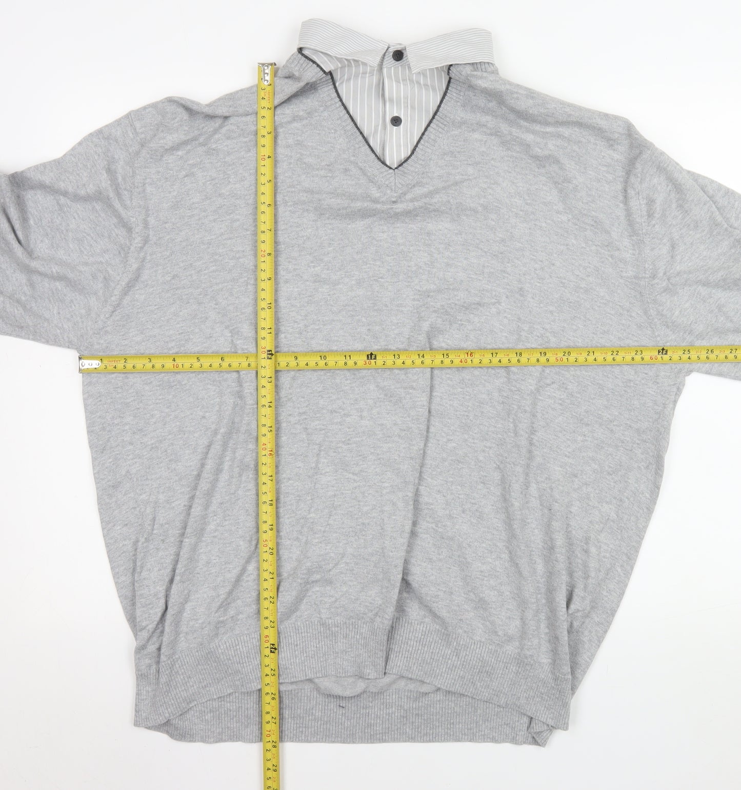 Next Men’s Grey 3XL V-Neck Cotton Knit Pullover Sweatshirt