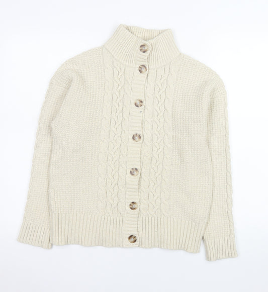 White Stuff Women’s Beige Cable Knit Cardigan UK 8 Long Sleeve Button Up