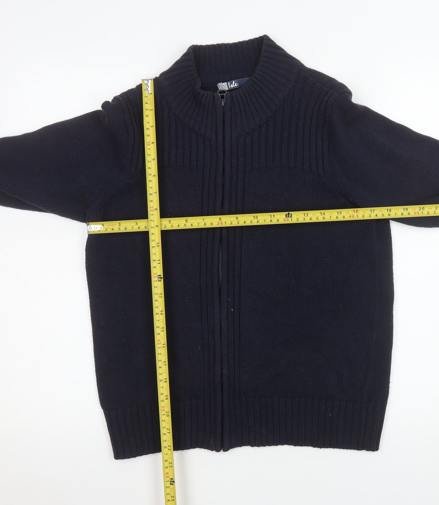 Isle Women's Blue Cotton Zip Up Knit Jacket Size S 10-12