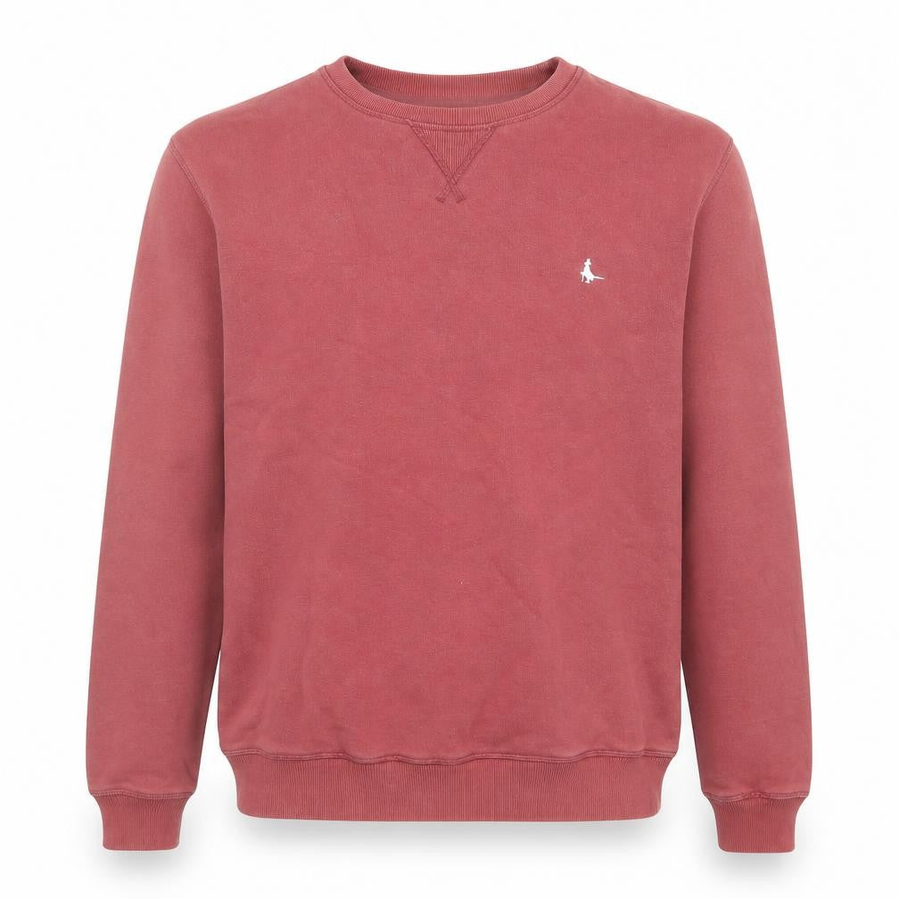 Front view of Jack Wills men’s red crew neck pullover sweatshirt, size M